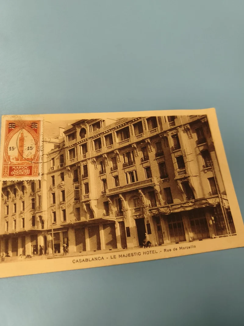 Carte postale ancienne Casablanca Majestic Hotel timbre Maroc vintage CPA