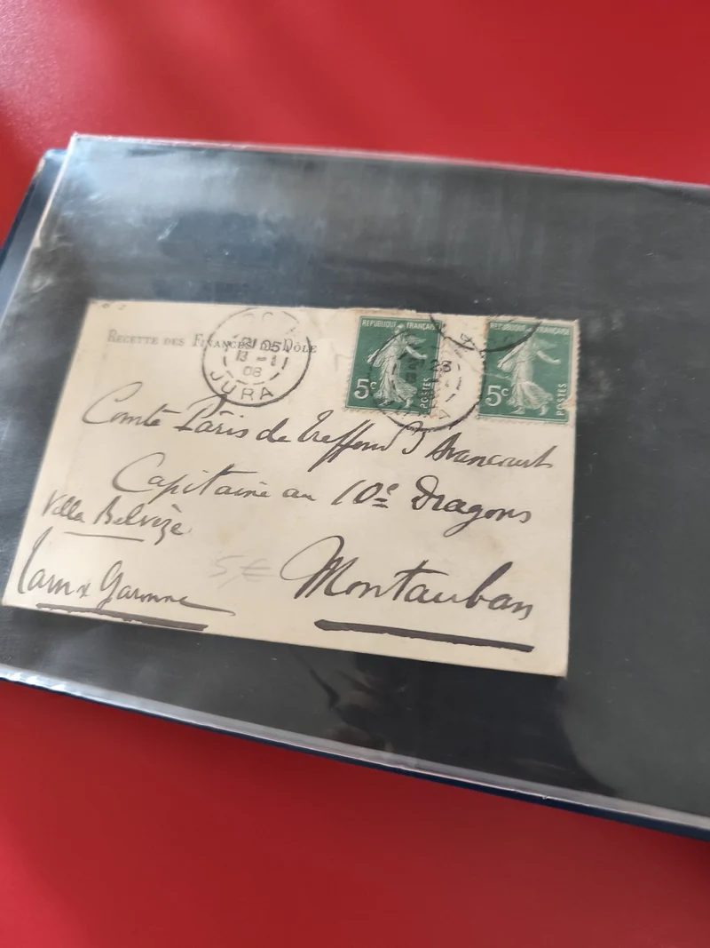Ancienne enveloppe oblitérée France 1908 philatélie timbres Semeuse vert