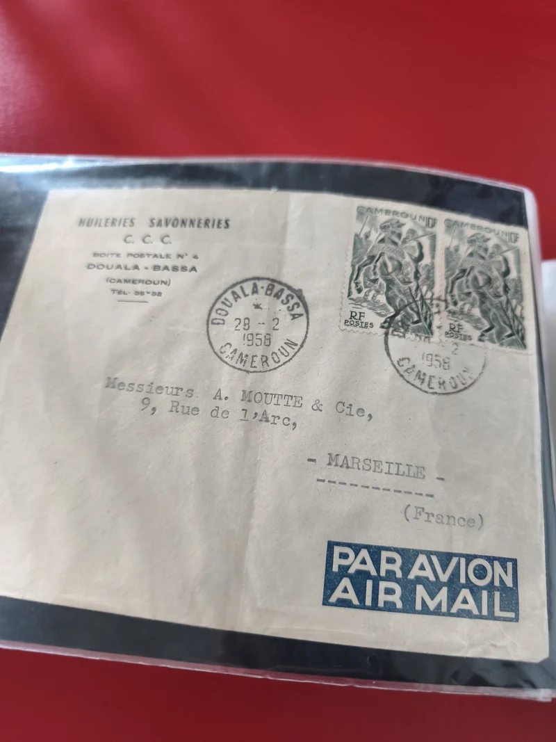 Ancienne enveloppe oblitérée Cameroun 1958, timbres RF, Par Avion, philatélie