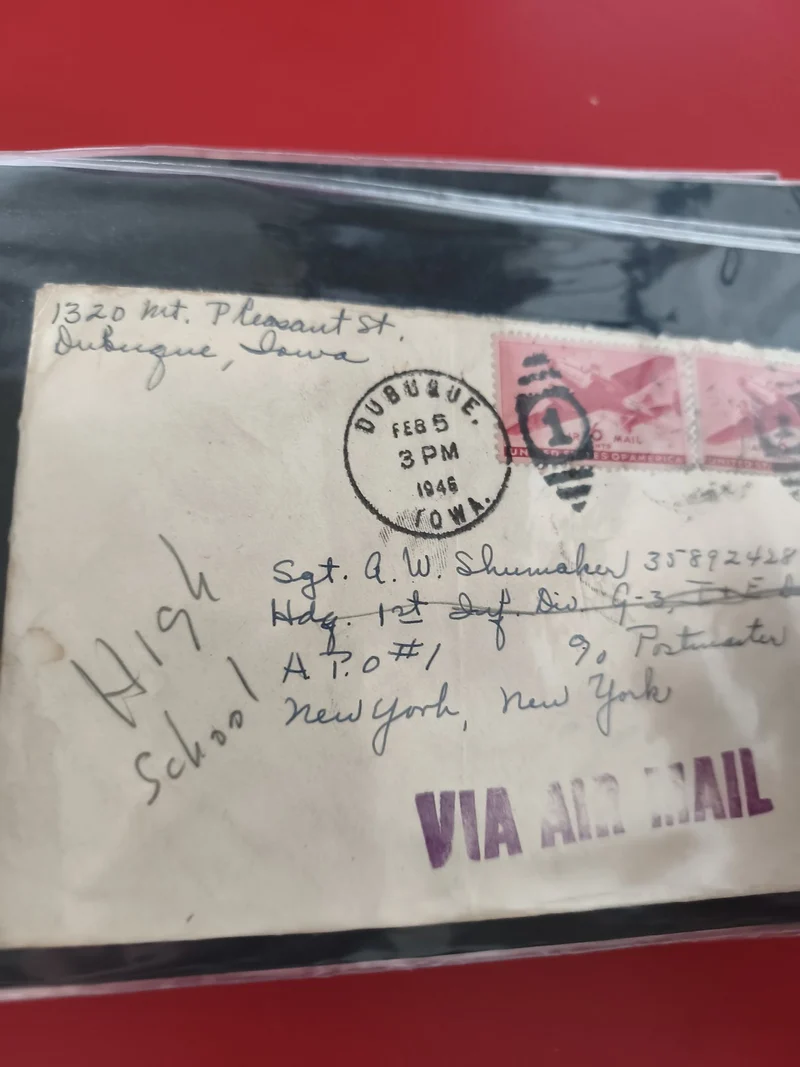 Ancienne enveloppe oblitérée 1946 USA Dubuque timbres aviation pour philatéliste