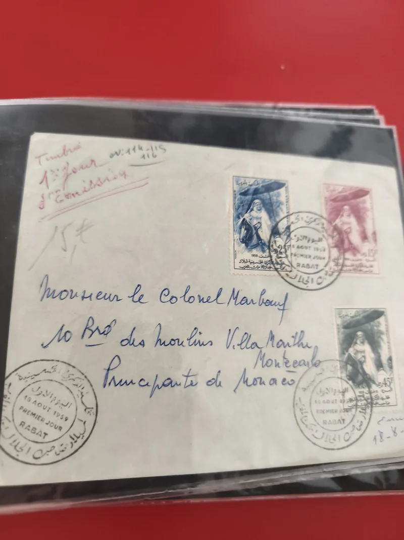 Ancienne enveloppe oblitérée premier jour Maroc 1959 timbres philatélie Rabat