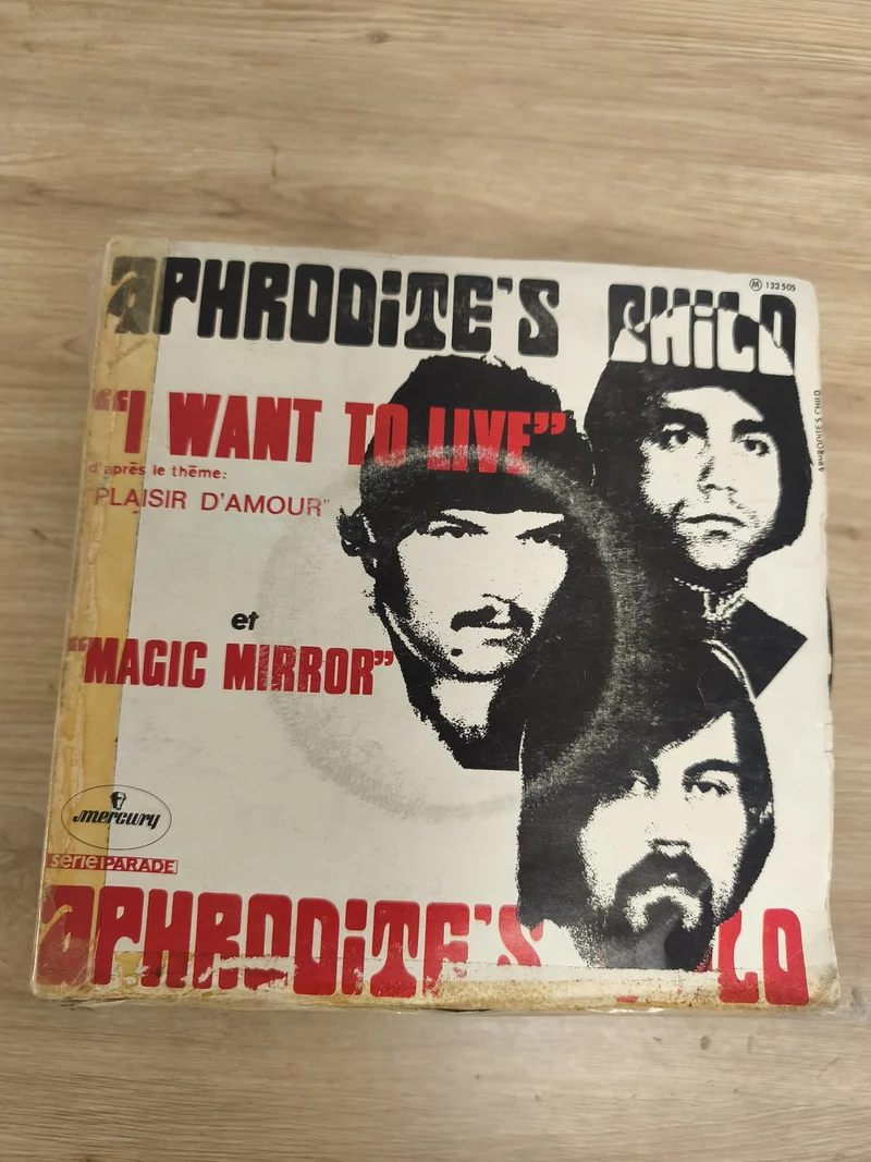 Vinyle 45T Aphrodite's Child "I Want to Live" / "Magic Mirror" pochette illustré