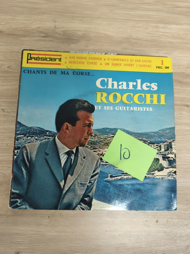 Vinyle 45T Charles Rocchi Chants de ma Corse Président pochette bleue guitare