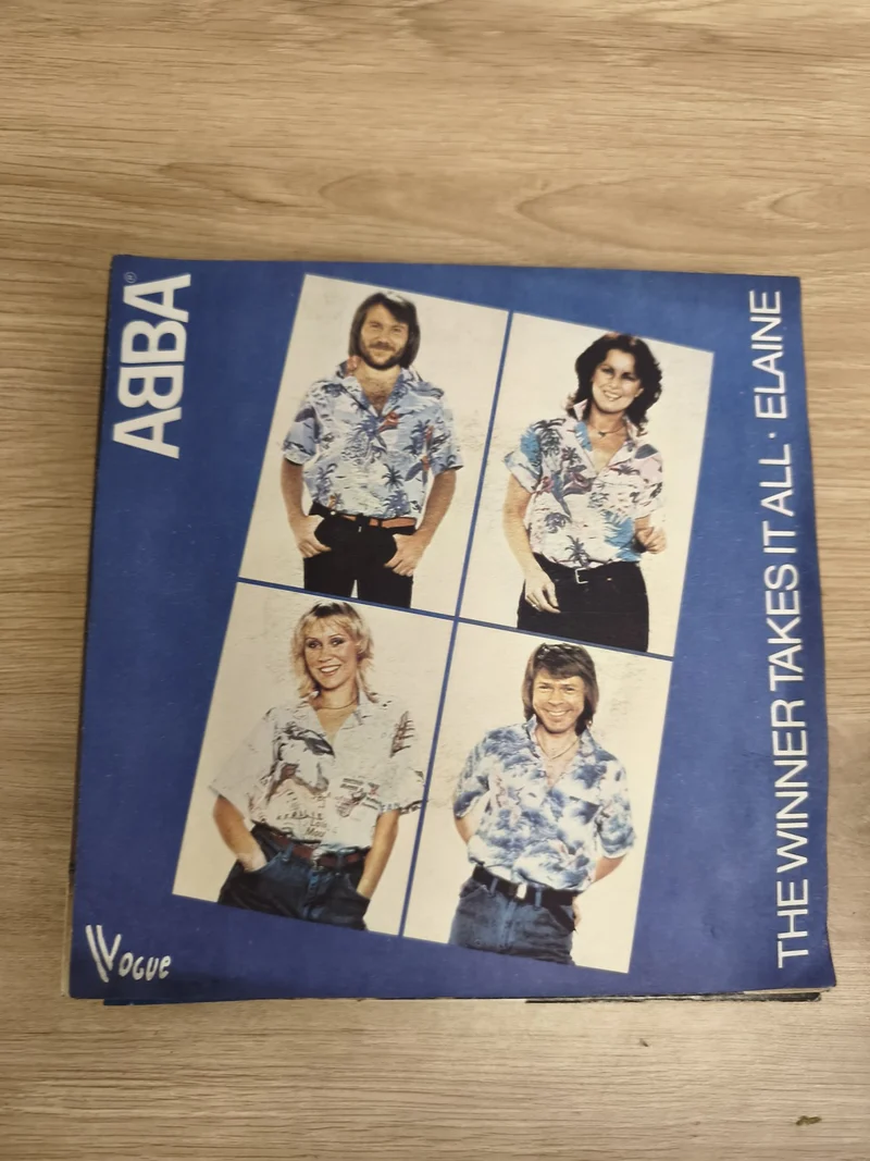 Vinyle 45T ABBA The Winner Takes It All / Elaine pochette bleue Vogue (Ref 2)