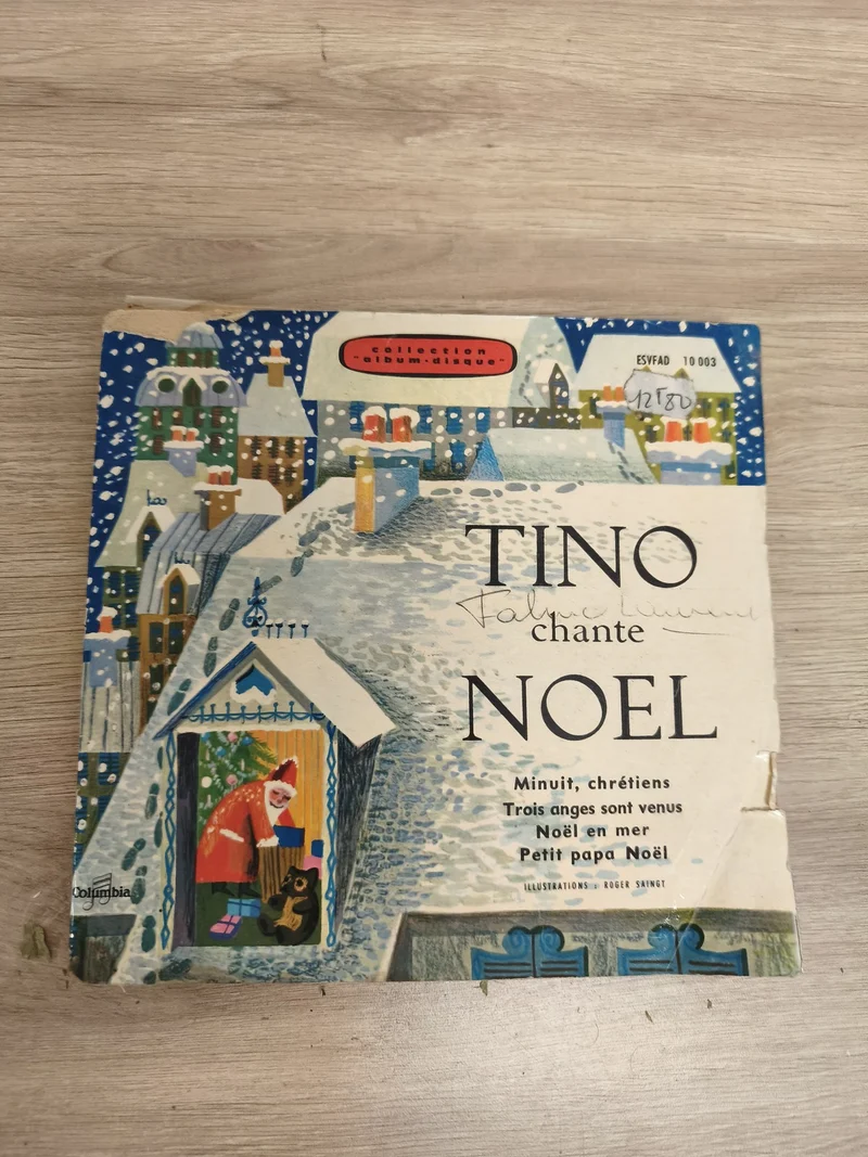 Vinyle 45T Tino Rossi chante Noël, pochette illustrée, chansons de Noël