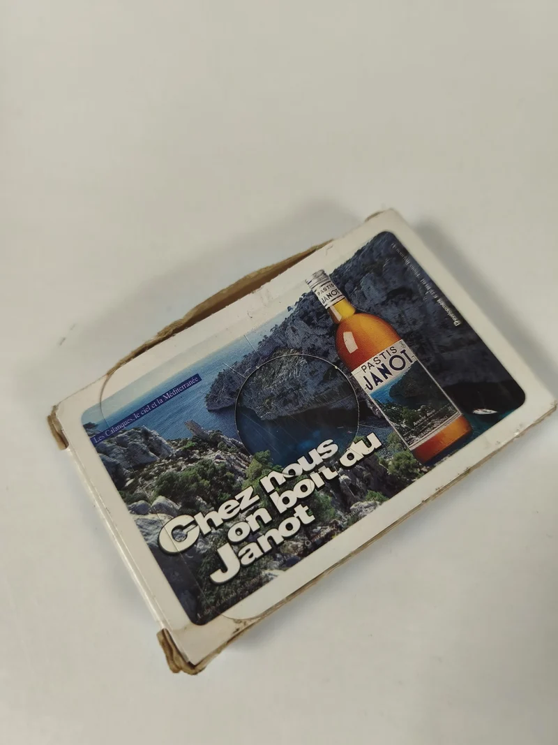 Ancien jeu de cartes publicitaire Ricard Janot, boîte usagée, collection vintage