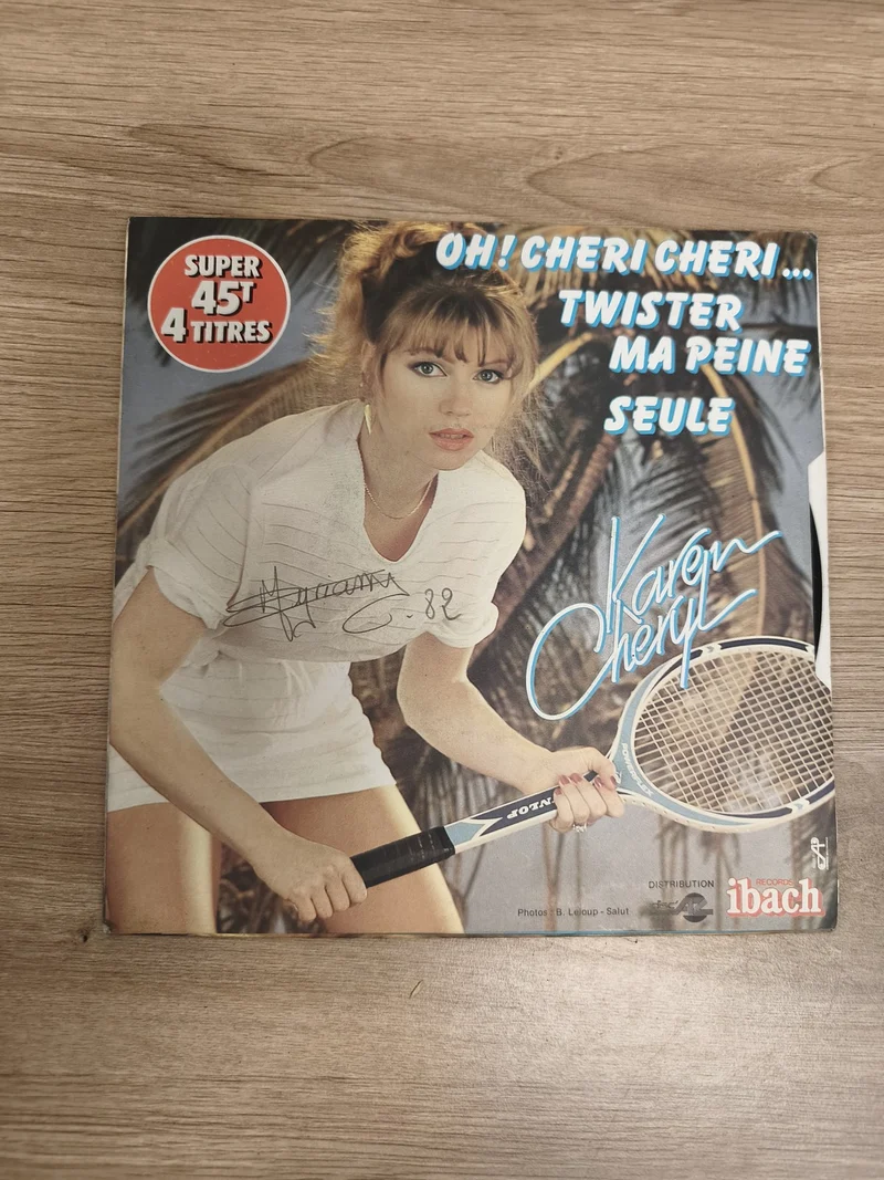 Vinyle 45T Karen Cheryl Oh! Chéri Chéri 4 titres tennis pochette signée