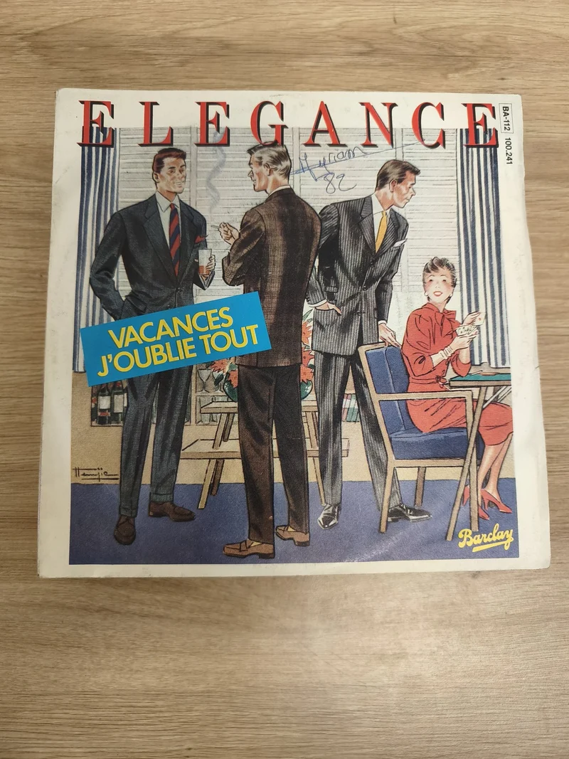 Vinyle 45T ELEGANCE Vacances j'oublie tout Barclay pochette illustrée (Ref 3)