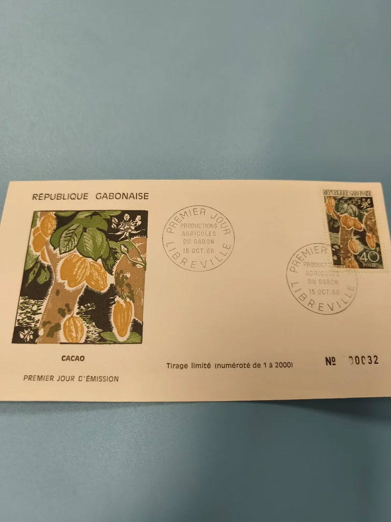 Enveloppe FDC Gabon cacao 1968 timbre 40F Premier Jour d?Émission n°32