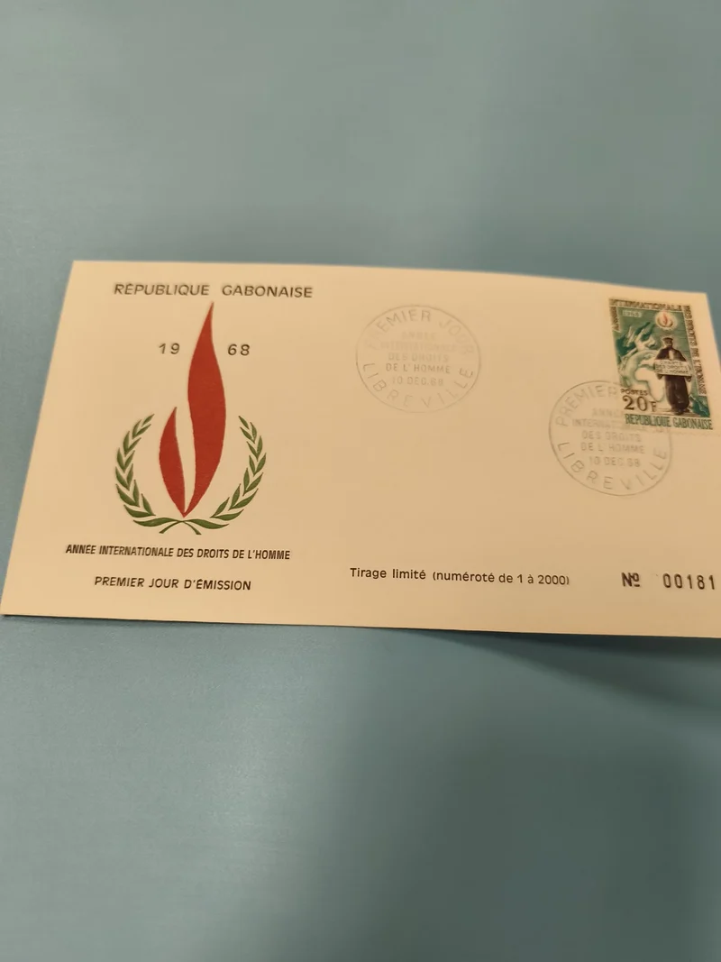 Enveloppe FDC Gabon 1968 droits de l?homme, tirage limité numéroté 00181