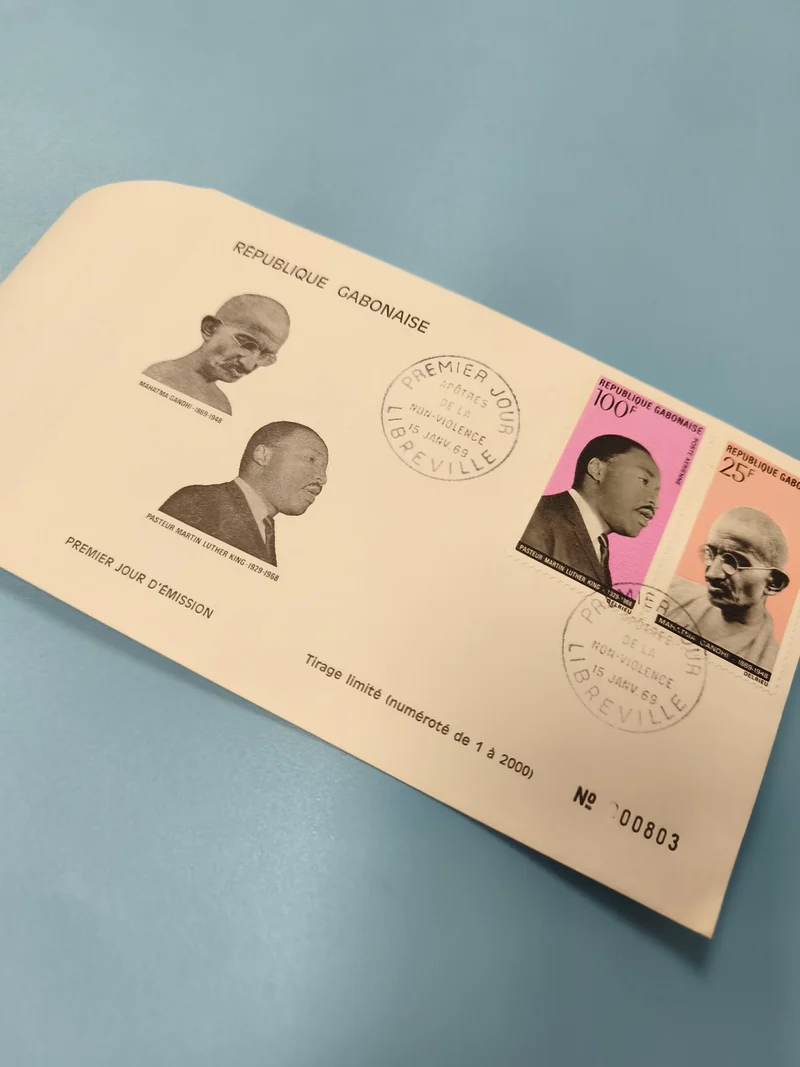 Enveloppe FDC Gabon Timbres Gandhi Martin Luther King 1969 numérotée