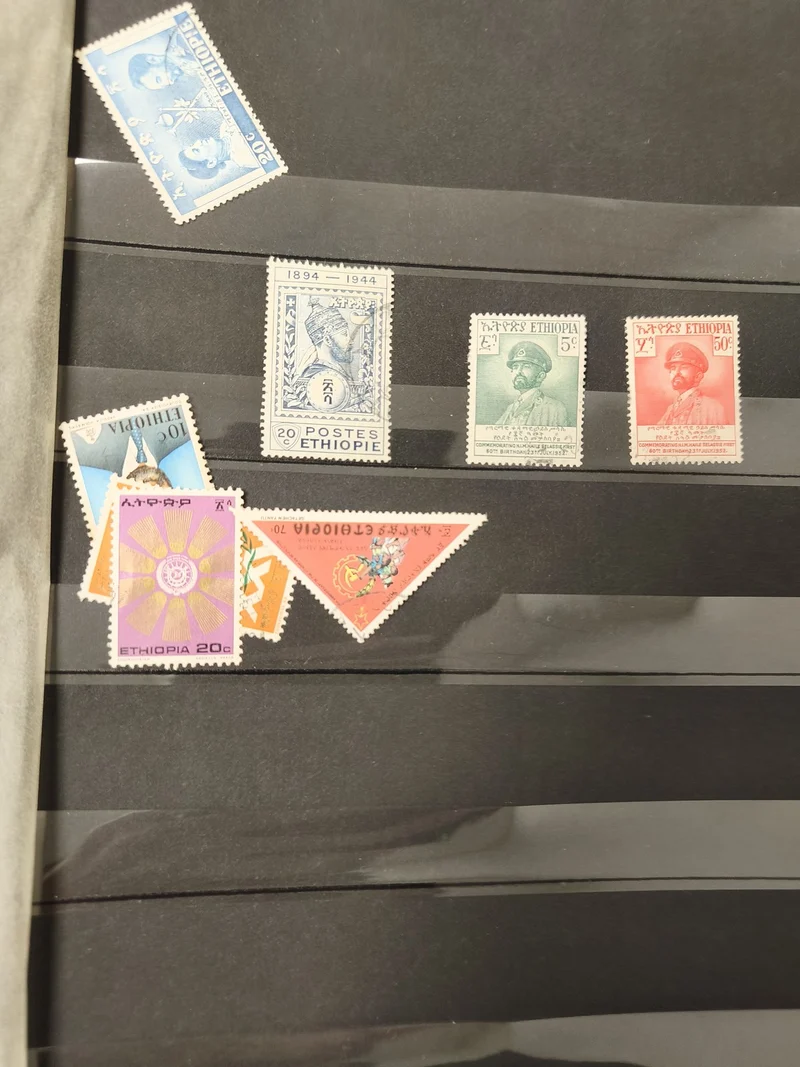 Lot anciens timbres oblitérés Éthiopie collection, divers motifs et couleurs
