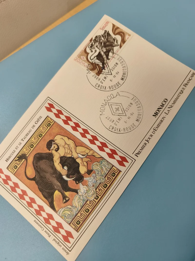 Enveloppe FDC Monaco premier jour Héraclès et taureau + timbre Croix-Rouge