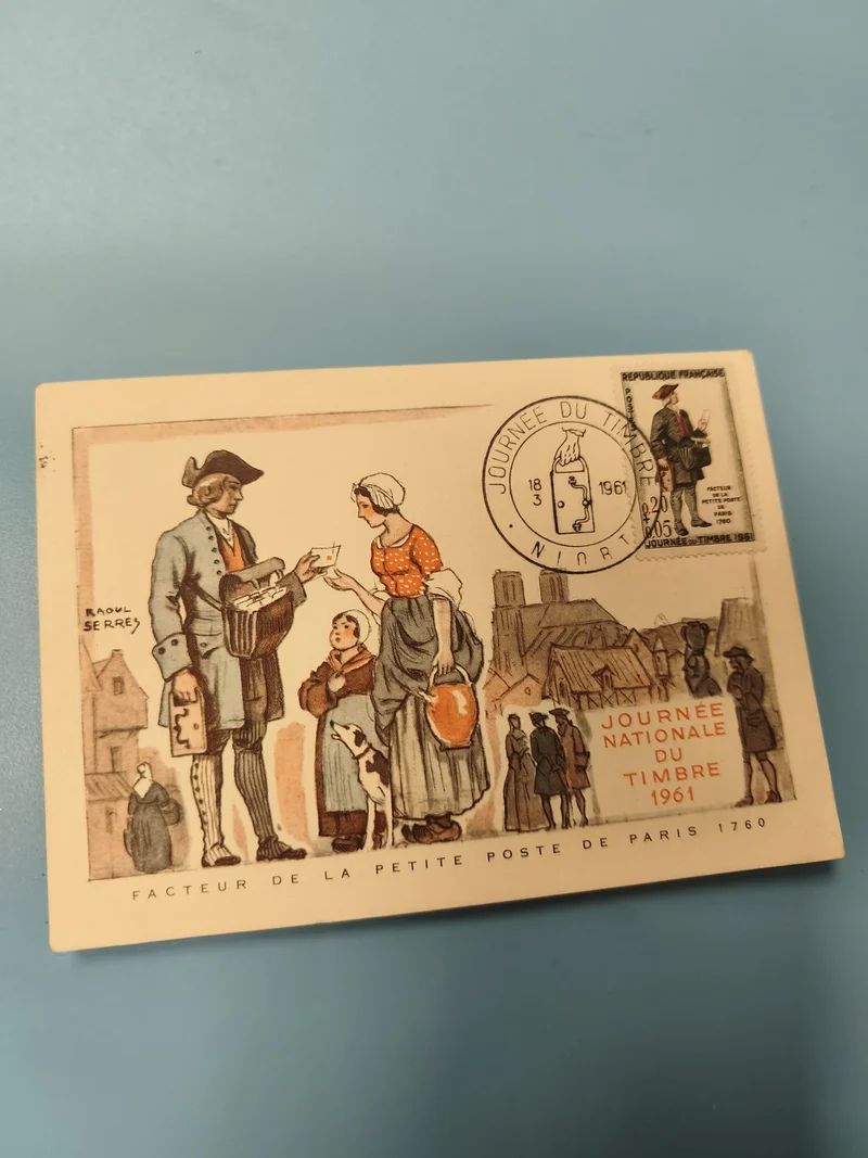 Ancienne carte postale oblitérée Journée du Timbre 1961 philatélie Paris