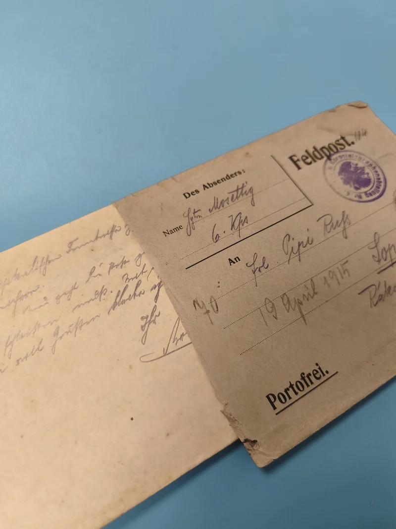Ancienne enveloppe Feldpost WW1 1915 avec cachet militaire, correspondance