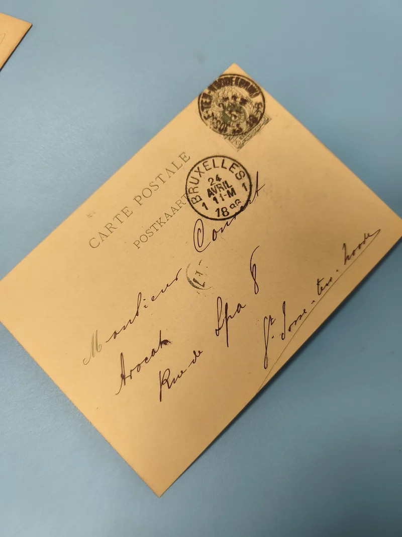 Ancienne carte postale Belgique XIXe, philatélie, timbre Bruxelles, écriture man