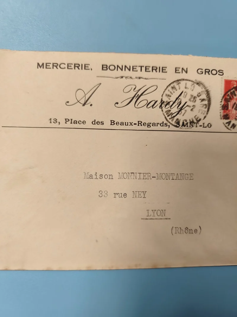 Ancienne enveloppe oblitérée début XXe Lyon Saint-Lô philatélie vintage