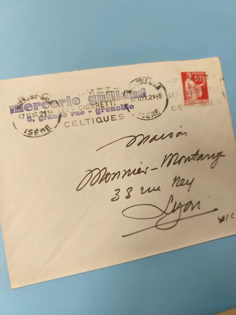 Ancienne enveloppe oblitérée début XXe philatélie Grenoble Lyon vintage