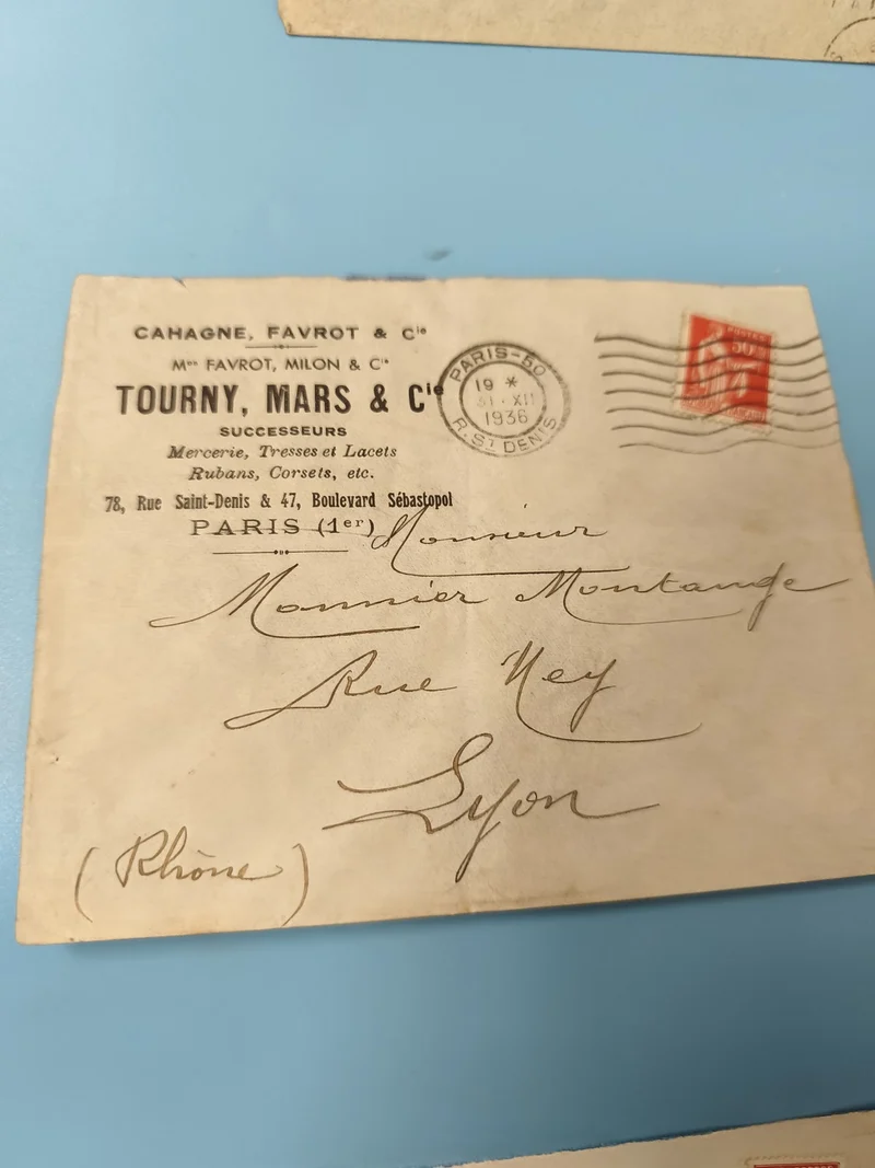 Ancienne enveloppe oblitérée 1936 Paris Lyon philatélie vintage déco (Ref 6)