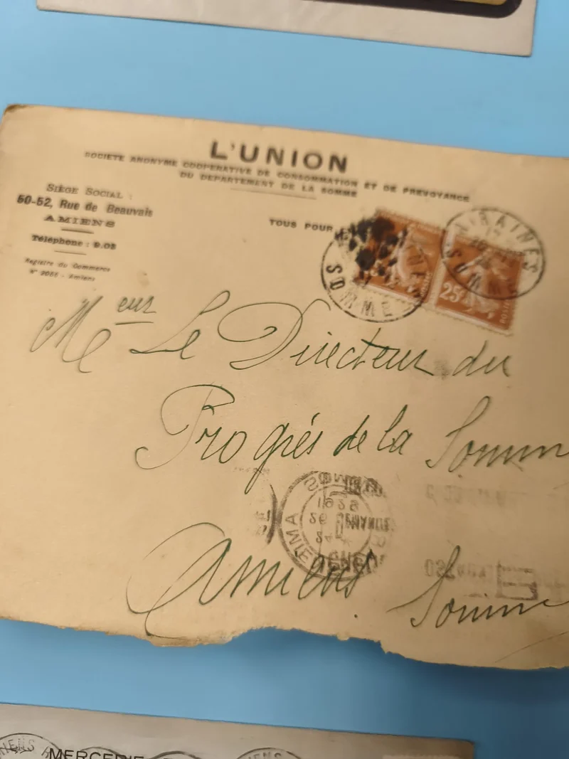 Ancienne enveloppe oblitérée début XXe philatélie L'Union Amiens Somme (Ref 6)