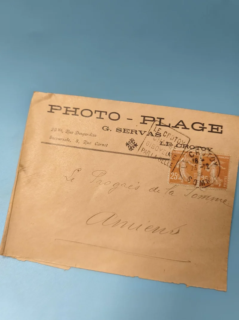 Ancienne enveloppe oblitérée début XXe, Photo-Plage Le Crotoy Amiens philatélie