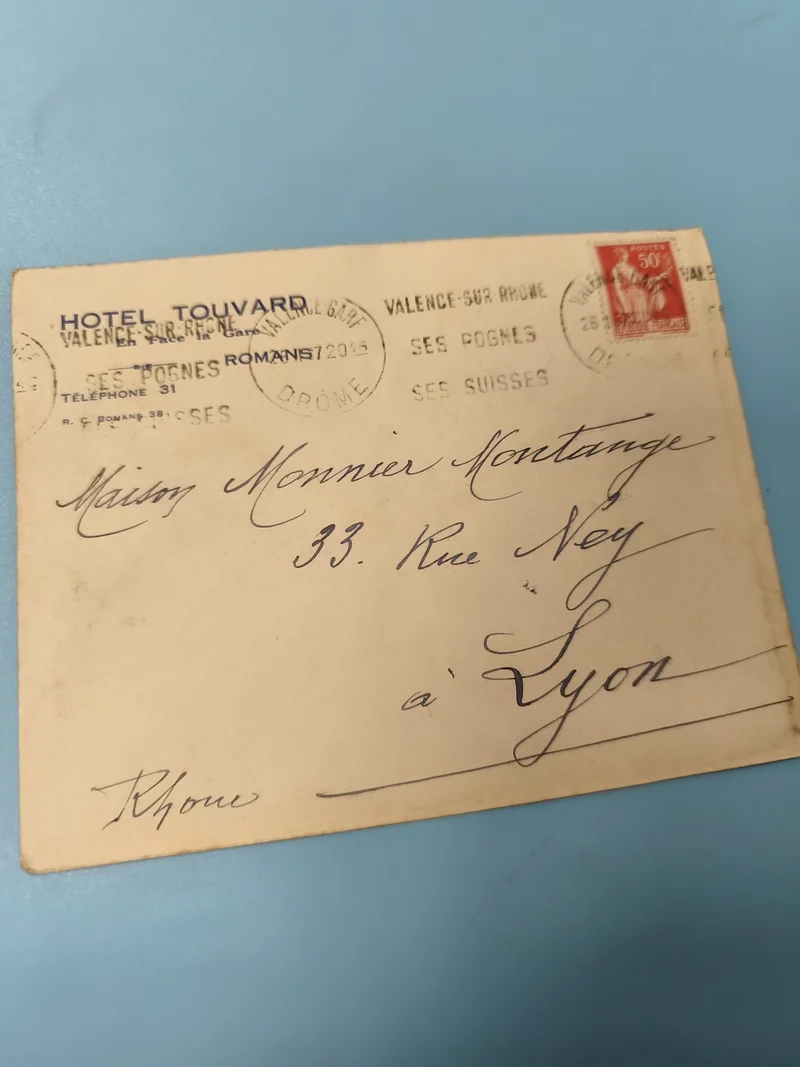 Ancienne enveloppe oblitérée début XXe Hôtel Touvard Valence philatélie