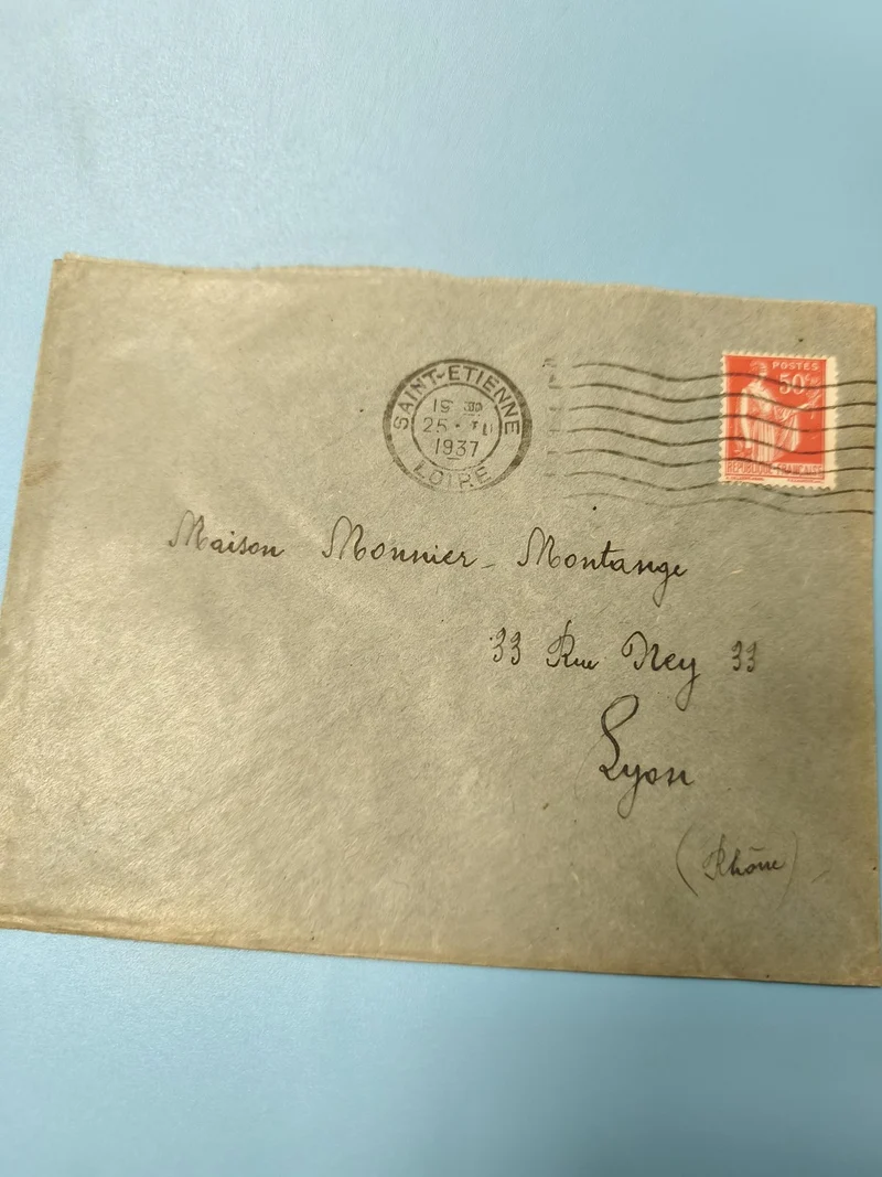Ancienne enveloppe oblitérée 1937 philatélie timbre 50c Saint-Étienne Lyon