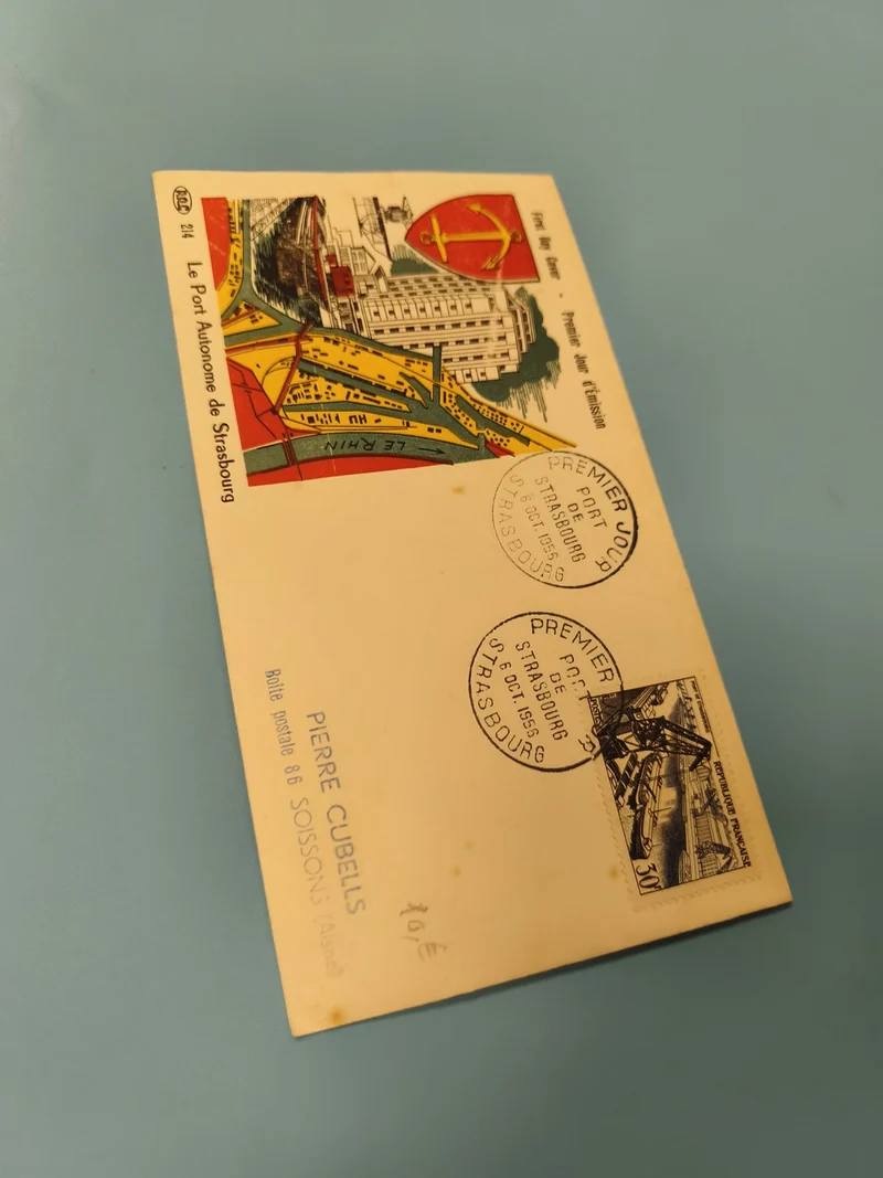 Ancienne enveloppe 1er jour Strasbourg timbres oblitérés Port Autonome philatéli
