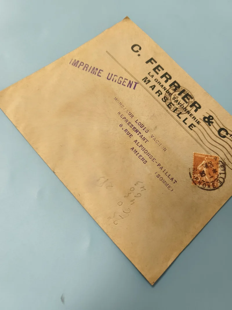 Ancienne enveloppe timbrée oblitérée Marseille philatélie imprimé urgent