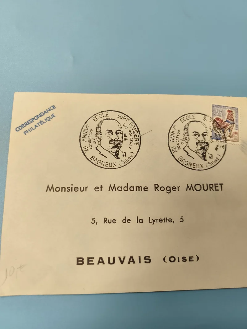 Ancienne enveloppe philatélique oblitérée, timbre 0,25 franc, Bagneux Beauvais