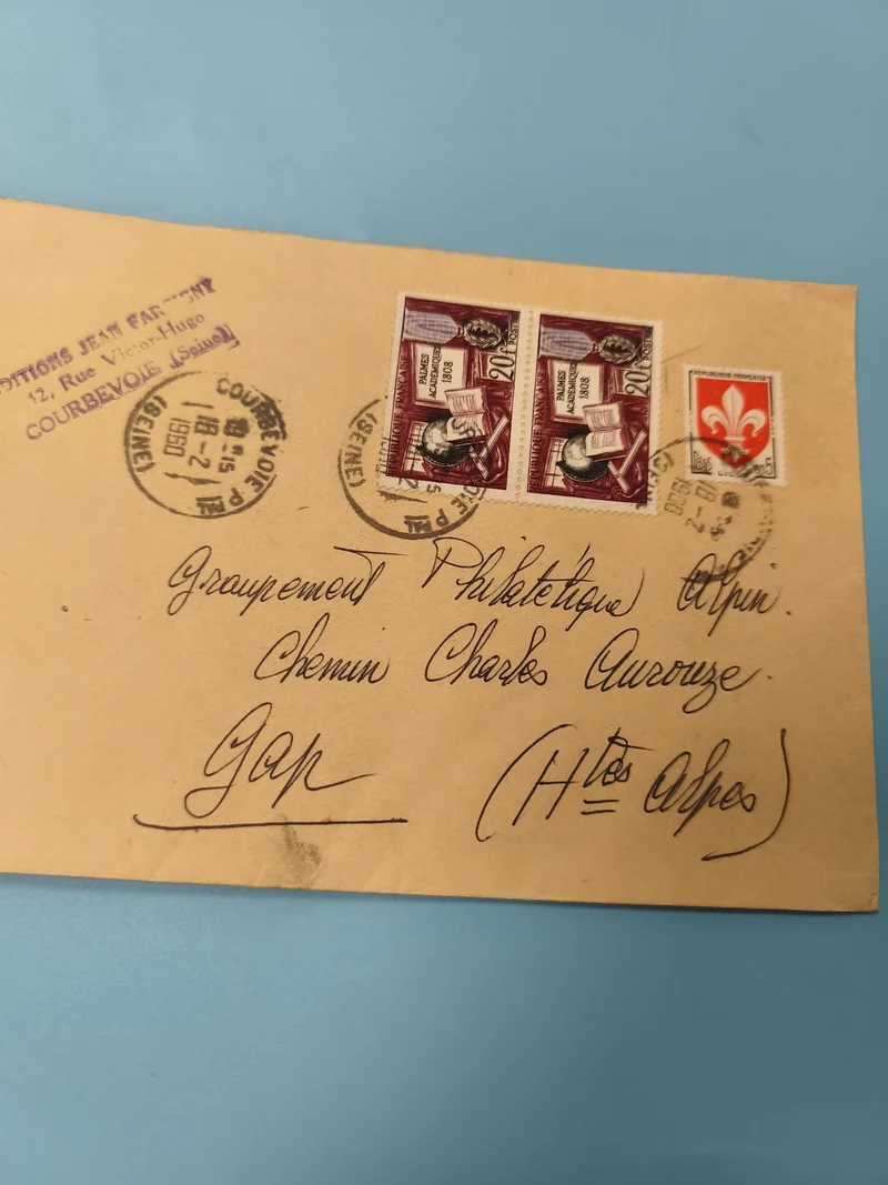 Ancienne enveloppe timbrée oblitérée 1960 philatélie France collection