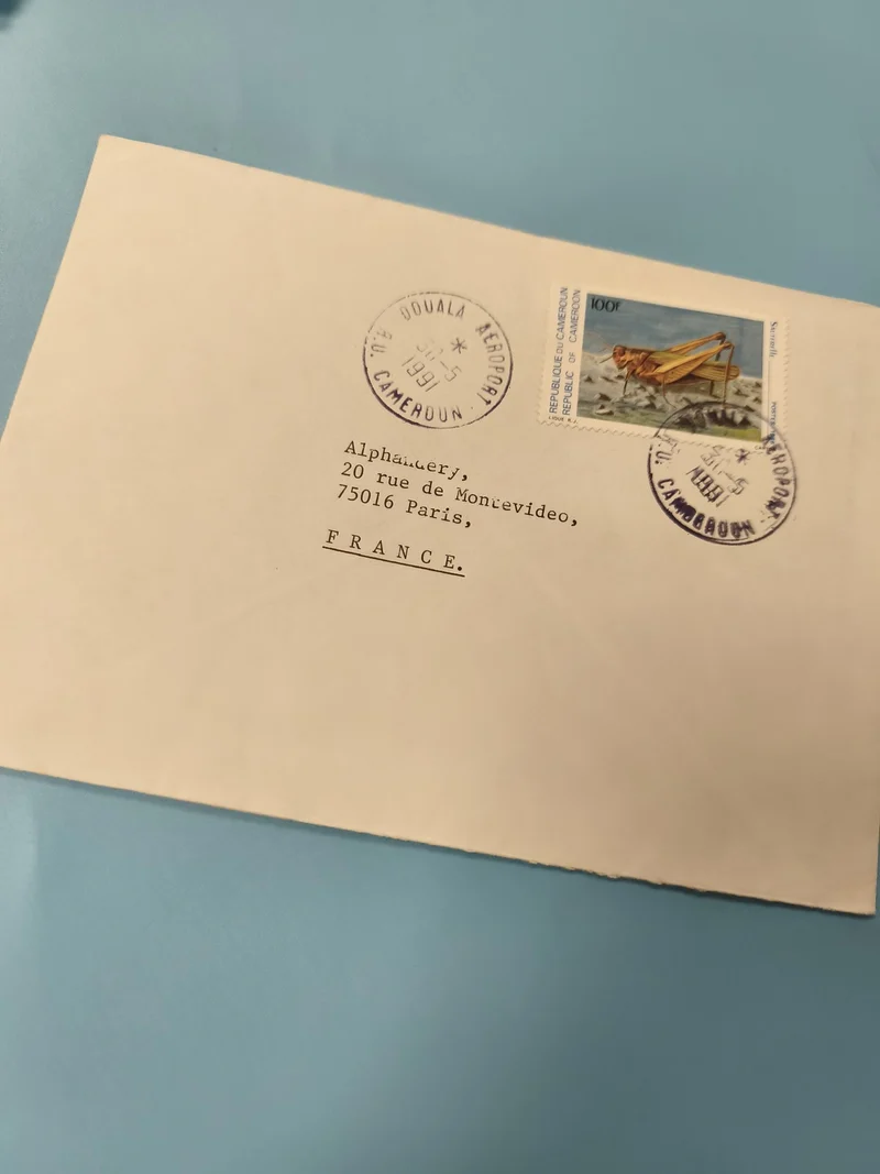 Ancienne enveloppe oblitérée Cameroun timbre insecte pour philatéliste collectio