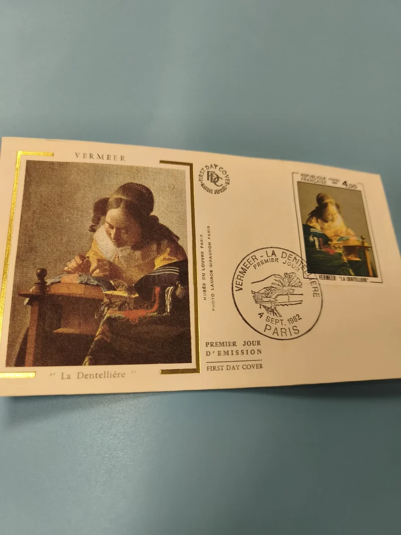 Enveloppe FDC premier jour Vermeer La Dentellière timbre France 1982 Paris