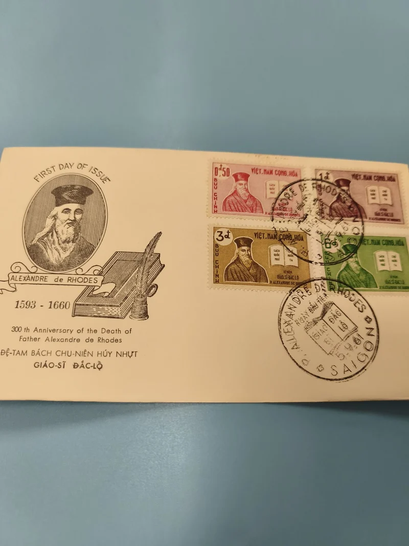 Ancienne enveloppe FDC Vietnam Alexandre de Rhodes 1960 timbres illustrés