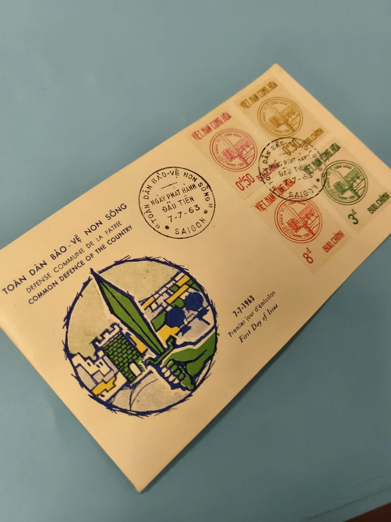 Ancienne enveloppe FDC Vietnam 1963, timbres premier jour, défense patrie