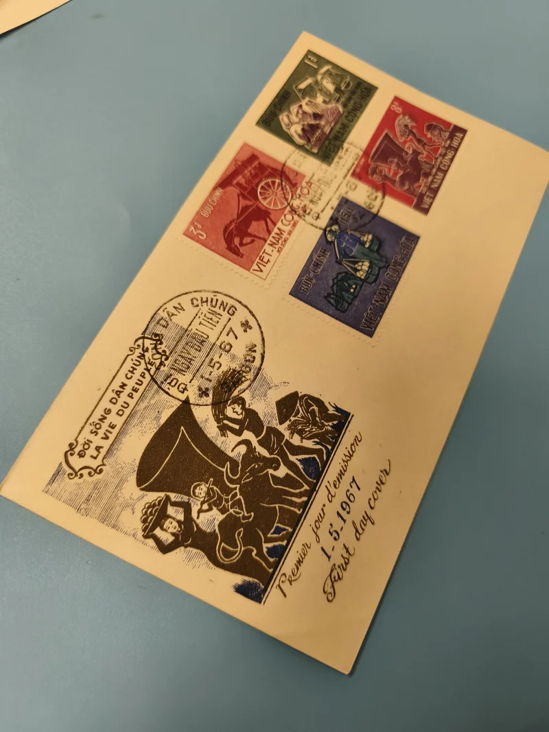Ancienne enveloppe FDC Vietnam 1967 timbres illustrés premier jour d'émission