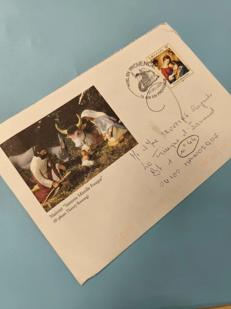 Ancienne enveloppe timbrée Noël Provence, oblitérée, collection philatélie