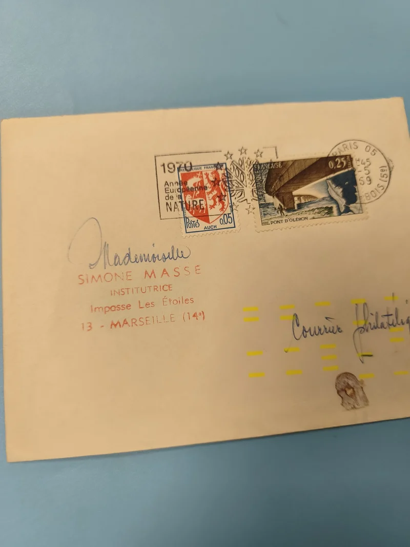 Ancienne enveloppe timbrée 1970 oblitérée, philatélie France, Pont d?Oléron