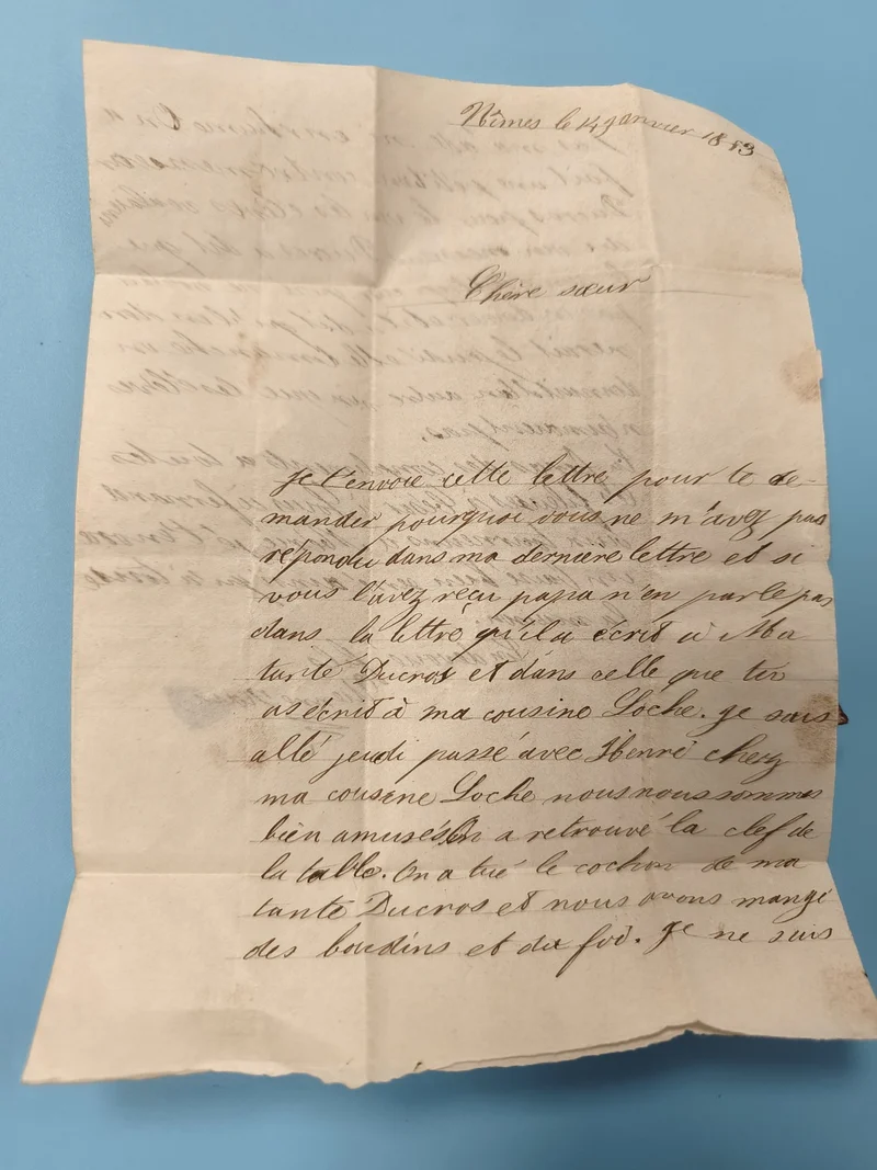 Ancienne lettre manuscrite 1843 papier plié collection philatélie rétro