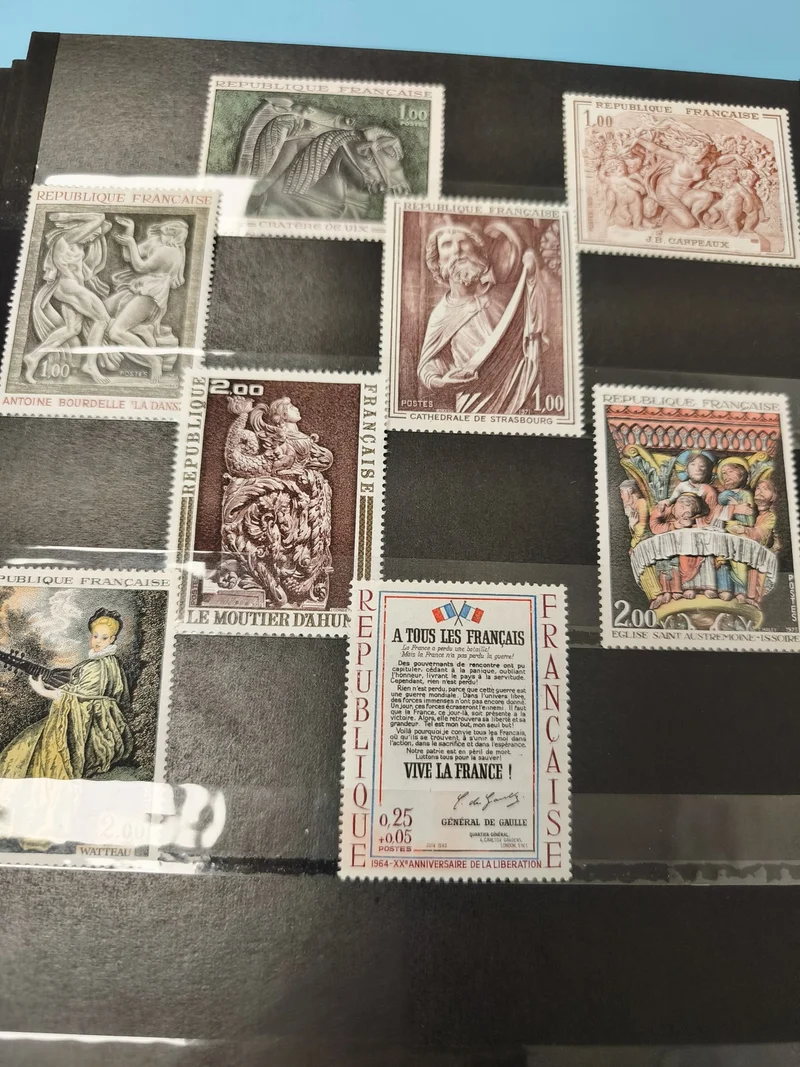 Lot anciens timbres oblitérés France, thèmes art et patrimoine, collection phila