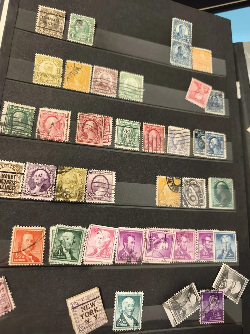 Lot anciens timbres USA oblitérés collection philatélie multicolores vintage