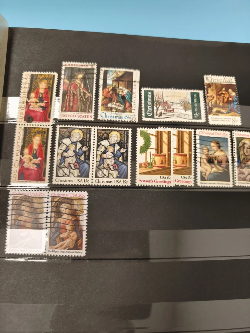 Lot anciens timbres USA oblitérés Noël religieux vintage philatélie collection