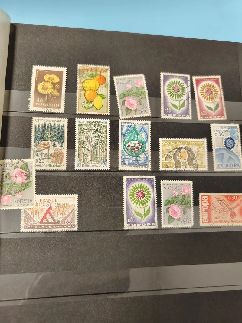 Lot anciens timbres oblitérés étrangers et France, fleurs arbres fruits, collect