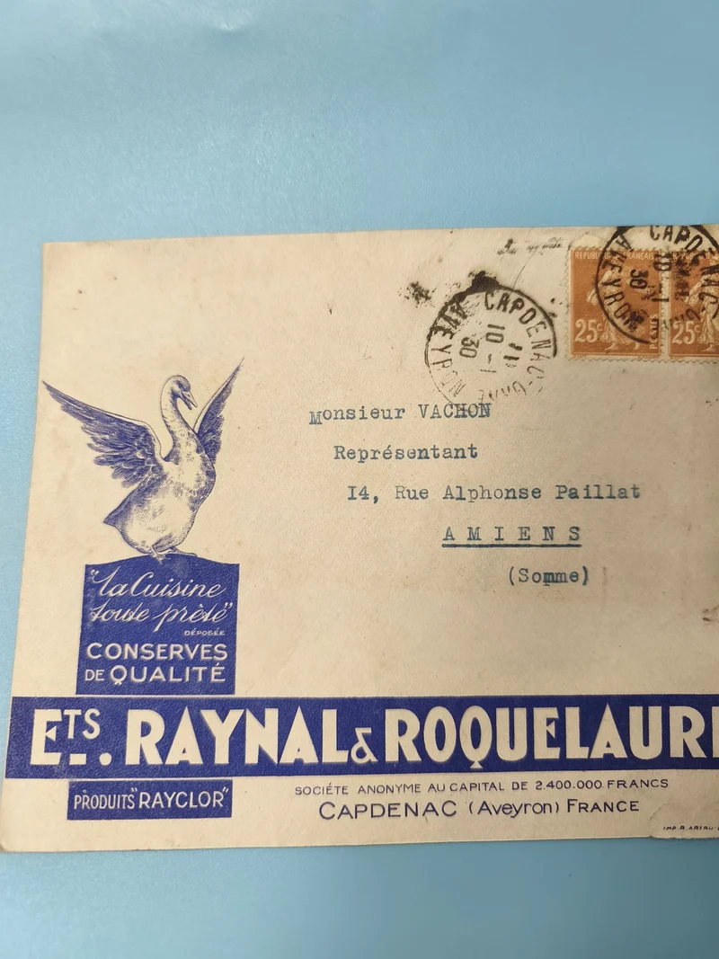 Ancienne enveloppe oblitérée Raynal & Roquelaure début XXe, philatélie vintage