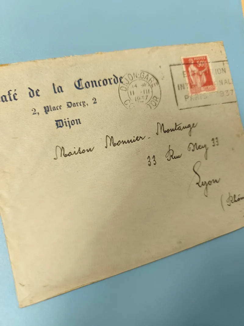 Ancienne enveloppe oblitérée Dijon 1937 philatélie vintage timbre rouge