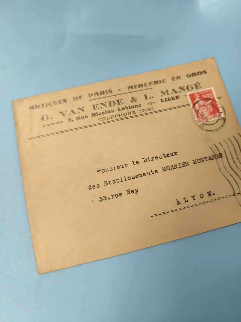 Ancienne enveloppe oblitérée début XXe philatélie Lille Lyon timbre rouge