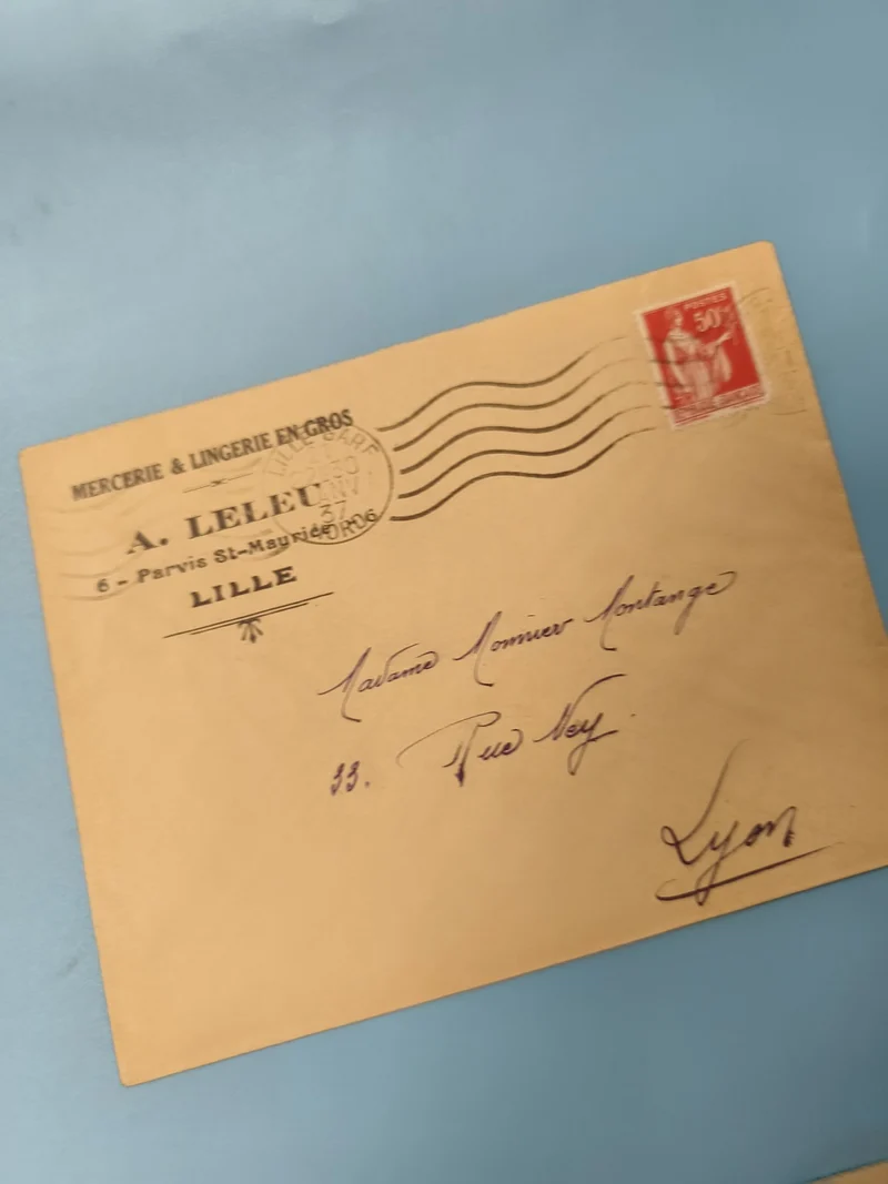 Ancienne enveloppe oblitérée début XXe philatélie A. Leleu Lille Lyon
