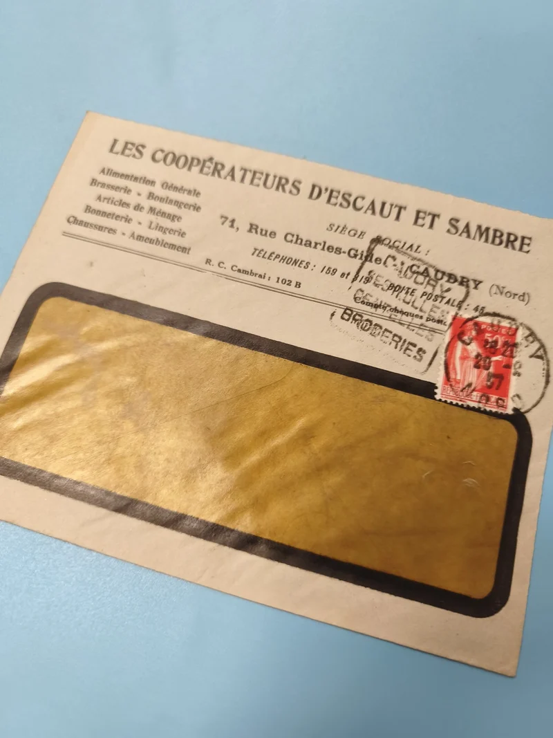 Ancienne enveloppe oblitérée début XXe, Les Coopérateurs Escaut Sambre, philatél