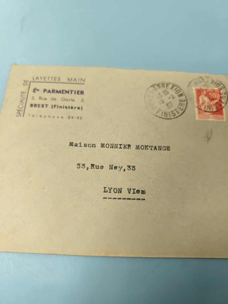 Ancienne enveloppe oblitérée début XXe Brest Lyon philatélie vintage