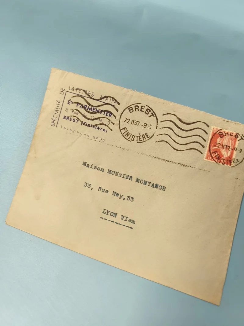 Ancienne enveloppe oblitérée Brest 1937 philatélie collection début XXe postal